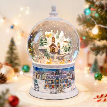 Imagem de Globos de neve de Natal tamanho grande de 25 cm de altura, caixa musical com 8 músicas, globos de neve com glitter grande e iluminados por Natal, temporizador de 6 horas, presente de aniversário de Natal, globos de neve de carrossel de luxo