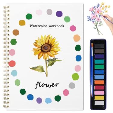 Imagem de Kit de pintura em aquarela para iniciantes, livro de colorir em aquarela, 12 cores, conjunto de tintas com pincel, cenas da natureza fáceis para iniciantes, conjunto de tintas