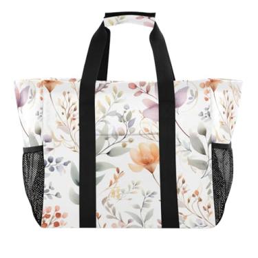 Imagem de Wassud Sacolas de compras reutilizáveis florais em aquarela grande bolsa organizadora de lona impermeável para praia, piquenique, lavanderia, viagem