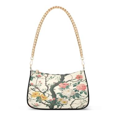 Imagem de CEBUGI Bolsas transversais femininas bolsa de ombro flores árvores com flores, bolsa clutch elegante com alça de corrente