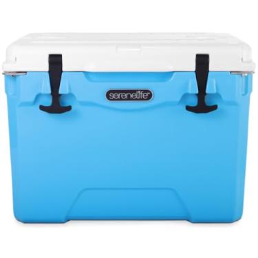 Imagem de Caixa térmica portátil de 23 litros – refrigerador de gelo leve e resistente com alças bidirecionais, ralo – retenção de gelo de 5 dias, comporta 63 latas de 355 ml e garrafas de 2 litros – SereneLife SLCB25BL (azul)