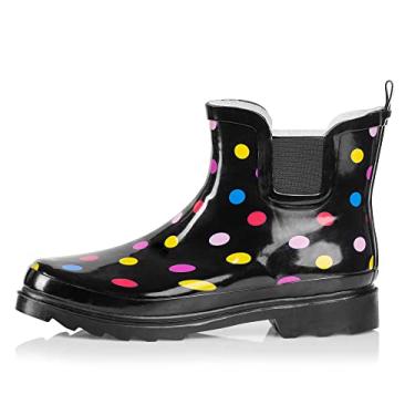 Imagem de NORTY - Botas de chuva femininas de cano curto – Bota feminina impermeável para inverno primavera jardim tem ½ tamanho grande, Multipontos pretos, 35