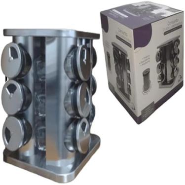 Imagem de Organizador giratorio para temperos e condimentos de aco inoxidavel e bambu,completo