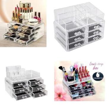 Imagem de Porta maquiagem grande 6 gavetas organizador acrilico 17 divisorias po