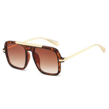 Imagem de HCHES Óculos de Sol Retrô com Degradê, Unissex, Armação de Luxo com Estampa de Leopardo, Versátil, Proteção UV400 (Leopardo Chá)