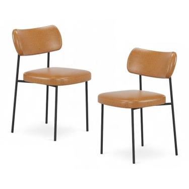 Imagem de Kit 02 Cadeiras Sala De Jantar Lila Estofada Com Encosto Couríssimo Whisky - Desk Design