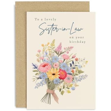 Imagem de Old English Co. Cartão de felicitações de flores para aniversário de cunhada - Cartão de aniversário feminino especial para ela - Cartões de aniversário feminino adulto - Cartões florais de feliz