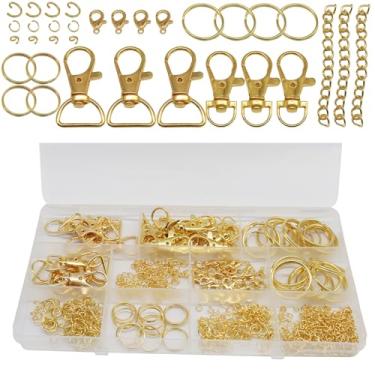 Imagem de Zorfeter Kit de fabricação de chaveiros de 524 peças, clipes de chaveiro, anéis de cordão, fechos de garra de lagosta, anéis de salto para joias / entusiastas de bricolage (ouro)