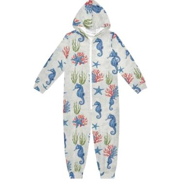 Imagem de Macacões de cavalos-marinhos azuis para crianças, macacões engraçados, roupas de casa para meninos e meninas de 5 a 6 anos, Cavalos-marinhos azuis, 7-8 Anos