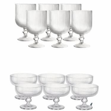 Imagem de Conjunto De Copos De Vidro Espesso - Design Com Ranhuras, Elegante E Generoso, Adequado Para Beber áGua, Degustar Vinhos E Sobremesas(6 Taças + 6 Taça sobremesa)