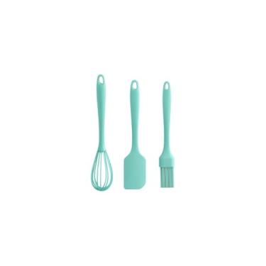 Imagem de Conjunto de Utensílios de Cozinha em Silicone, Verde, 3 Peças com Fuê 26cm, Espátula 24,5cm e Pincel 22cm, Resistente ao Calor até 230°C