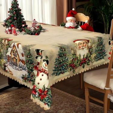 Imagem de Toalha de mesa retangular de Natal, presente de Papai Noel, floco de neve, sazonal, para cozinha, sala de jantar, férias, festa ao ar livre, casa, 140 x 178 cm