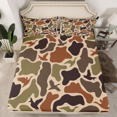 Imagem de Erosebridal Jogo de lençol solteiro, camuflado, militar, camuflagem, caça de pato, militar, floresta selvagem, casa de fazenda, para crianças, meninas, meninos e meninas