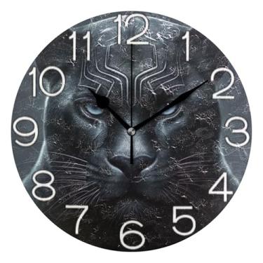 Imagem de GAIGEO Relógio de parede analógico decorativo animal leopardo preto legal sala de aula escritório relógio divertido alimentado por bateria, arte de parede moderna legal decoração de casa, 25 cm