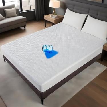 Imagem de Protetor de colchão Queen 100% impermeável, capa de colchão acolchoada respirável 325 g/m², hipoalergênico e macio, sem ruído, lençol com elástico profundo de 15 a 45 cm, sem vinil, lavável na máquina