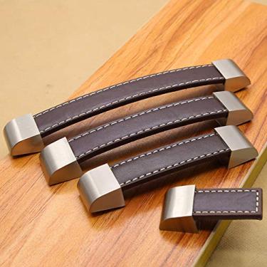 Imagem de Puxador de porta de couro para armário de gaveta, tamanhos variados, puxadores de porta de armário de móveis (marrom, 96 mm)