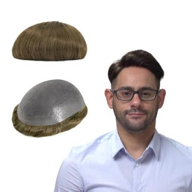 Imagem de Lordhair Toupee para homens com cabelo 100% humano, peça de reposição de peças de cabelo natural de 0,08 mm para homens tamanho da base 20,3 x 25,4 cm sistema de cabelo com laço em V castanho claro #7