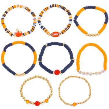 Imagem de Qszmjo Pulseiras femininas de dia de jogo com contas de futebol americano empilháveis pulseira esportiva futebol mãe joias acessórios, One Size, Argila de polímero, Sem Pedra Preciosa