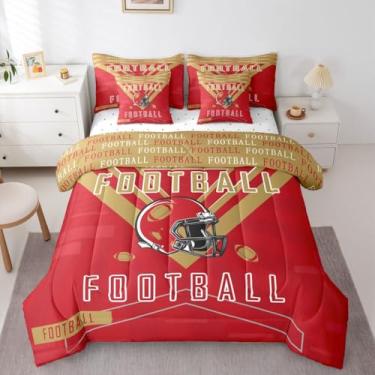 Imagem de Feelyou Jogo de cama de futebol americano, 7 peças, tamanho king, São Francisco, temática esportiva, futebol americano, cidade, cama com edredom, lençóis, fronhas e capa de almofada