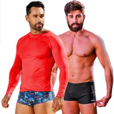 Imagem de Kit Sunga Tradicional Boxer Camisa Proteção Malha Fria Natação Segunda