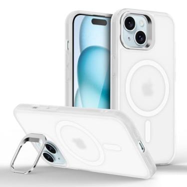 Imagem de Capinha Capa Case tecnológica Premium Para iPhone 15 Plus de 6,7 polegadas - Anti impacto e proteção para câmeras com suporte retrátil e acabamento Micro-Mate Fosco que repele marca de dedos