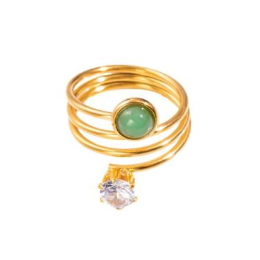 Imagem de Cykdohy Anel feminino estilo boho com strass turquesa em camadas em camadas com dedo aberto ajustável pedra preciosa articulada polegar coquetel festa ocidental joias empilháveis presentes país