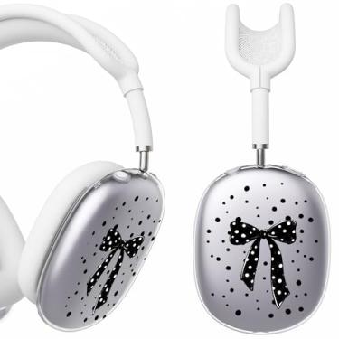 Imagem de BlHMCASE Capa de fone de ouvido para AirPods Max, lindo laço de fita preta com bolinhas transparentes, capa de silicone branca para fones de ouvido para Apple AirPods Max