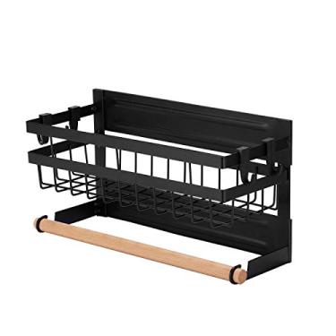 Imagem de Rack de Temperos Magnético para Geladeira com Suporte Papel Toalha Gancho - ferrugem Prateleira Lateral Multiuso Organizador Armazenamento Versátil Me