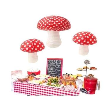 Imagem de Lanternas De Papel Em Forma De Cogumelo Grandes E Pequenas 3 Peças 12"