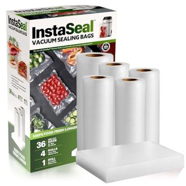 Imagem de InstaSeal Sacos de vedação a vácuo para alimentos, 36 sacos pré-cortados de 20 x 25 cm e 5 rolos, quatro rolos de 28 x 5 m e um rolo de 20 x 6 m para armazenamento no freezer e cozimento sous vide