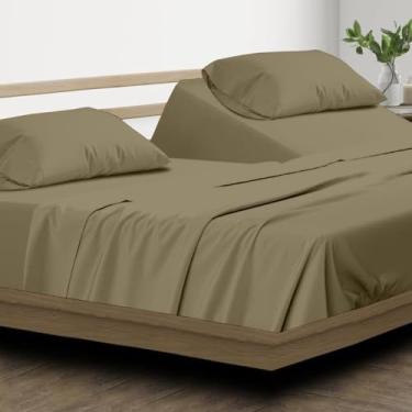 Imagem de SKY BEDDINGS Jogo de lençol King com parte superior dividida - 100% algodão egípcio, 600 fios - Lençóis King de cabeça flexível para cama número de dormir - Lençóis refrescantes com bolso profundo de