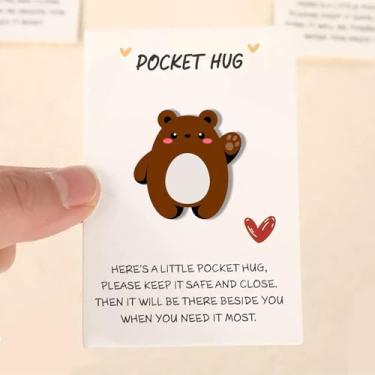 Imagem de Urso de abraço de bolso com cartões comemorativos, símbolo de abraço de bolso de animais para troca de dia dos namorados, presentes de relacionamento de longa distância para amigos, presentes pensando