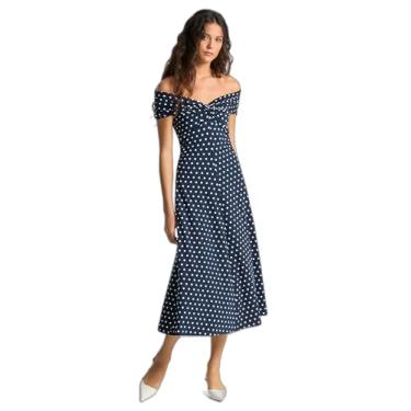 Imagem de Michael Kors Vestido feminino midi torcido com ombros de fora, Azul-escuro, XPP