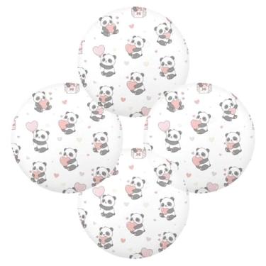 Imagem de Wassud Jogo americano conjunto de 4 tapetes de mesa redondos com corações de panda fofos para cozinha e jantar, tapetes laváveis e resistentes ao calor, decoração de mesa 39 cm