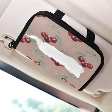 Imagem de SEHANY Lindo porta-lenços de papel de carro cereja rosa, caixa de lenços de carro, viseira solar, porta-guardanapos retangular, dispensador de máscara de carro, caixa de lenços para veículos