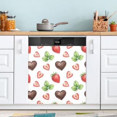 Imagem de ATTX Capa magnética para lava-louças Chocolate Morangos | Adesivo decorativo de eletrodomésticos de 58 x 66 cm para armários domésticos e eletrodomésticos #192