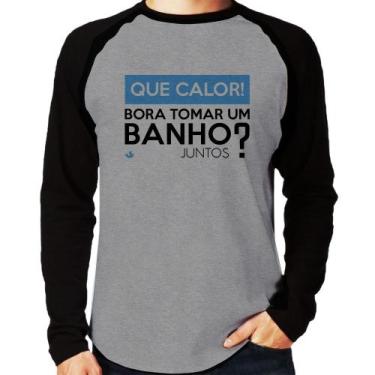 Imagem de Camiseta Raglan Que calor! Bora tomar um banho juntos Manga Longa - Fo