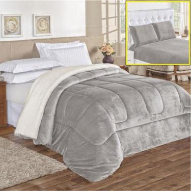 Imagem de Coordenado Edredom Lã Carneiro e Lençol Solteiro Top Chick - Cinza - 1