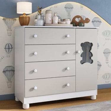 Imagem de Cômoda Infantil 95cm 1 Porta Com Vidro E 4 Gavetas Fofura Multimóveis Mp4484 Branco/off White Branco/off White