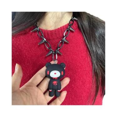 Imagem de Colar fedorento com corrente cravejada e lindo pingente de urso gótico