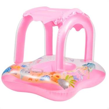 Imagem de Boia Bote Infantil Bebê 65X65Cm Com Cobertura Baby  Rosa 