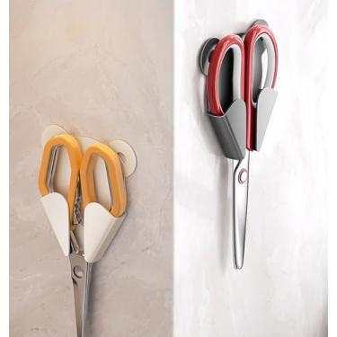 Imagem de Suporte de tesoura de parede com suporte adesivo, organizador de ferramentas de cozinha sem perfuração para armazenamento conveniente