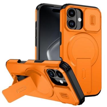 Imagem de FWYANZH Capa magnética para iPhone 17 Pro Max/17 Pro/17 Air/17, capa de proteção de lente completa, suporte dobrável, capa rígida antiqueda, laranja, 17 Pro