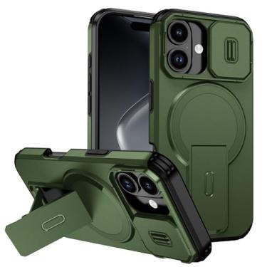 Imagem de FWYANZH Capa magnética para iPhone 17 Pro Max/17 Pro/17 Air/17, capa de proteção de lente completa, suporte dobrável, capa rígida antiqueda, verde, 17 Pro Max