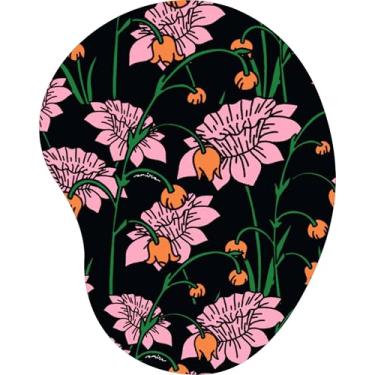 Imagem de Mouse Pad Ergonômico Gota Arte Floral Rosa Laranja Preto