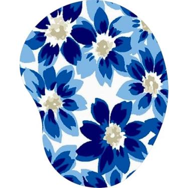 Imagem de Mouse Pad Ergonômico Gota Flores Azuis Abstratas Fundo Branco