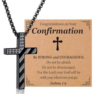 Imagem de EPVIDO Colares de cruz para meninos adolescentes para batismo, primeira comunhão, presentes de confirmação, joias cristãs católicas de Páscoa, Confirmation Gfts for Boys, Aço inoxidável, Sem Pedra