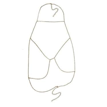 Imagem de Sutiã banhado a ouro com corrente de strass para mulheres colar sexy biquíni boate corrente corporal joias presentes