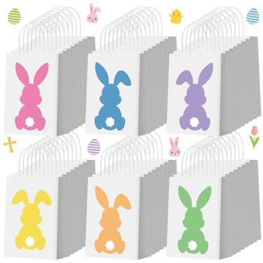 Imagem de Zhanmai 48 peças de sacos de lembrancinhas de festa de Páscoa para presentes com alças de papel coelhinho da páscoa sacos de doces para festa de aniversário, embrulhos de presentes