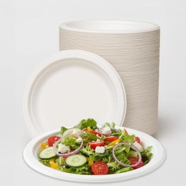 Imagem de FPN Pratos redondos compostáveis, resistentes descartáveis, biodegradáveis de cana de açúcar, seguros para micro-ondas e freezer para festas, casamentos, eventos (20 cm, 250, contagem)